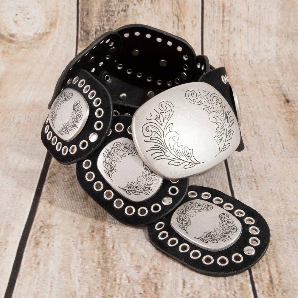 Western Rectangle Concho Vegan Leather Belt