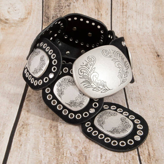 Western Rectangle Concho Vegan Leather Belt