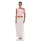 Ruched Dotted Maxi Skirt in White