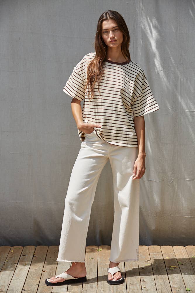 Cotton Striped Short Sleeve Crew Neck Top