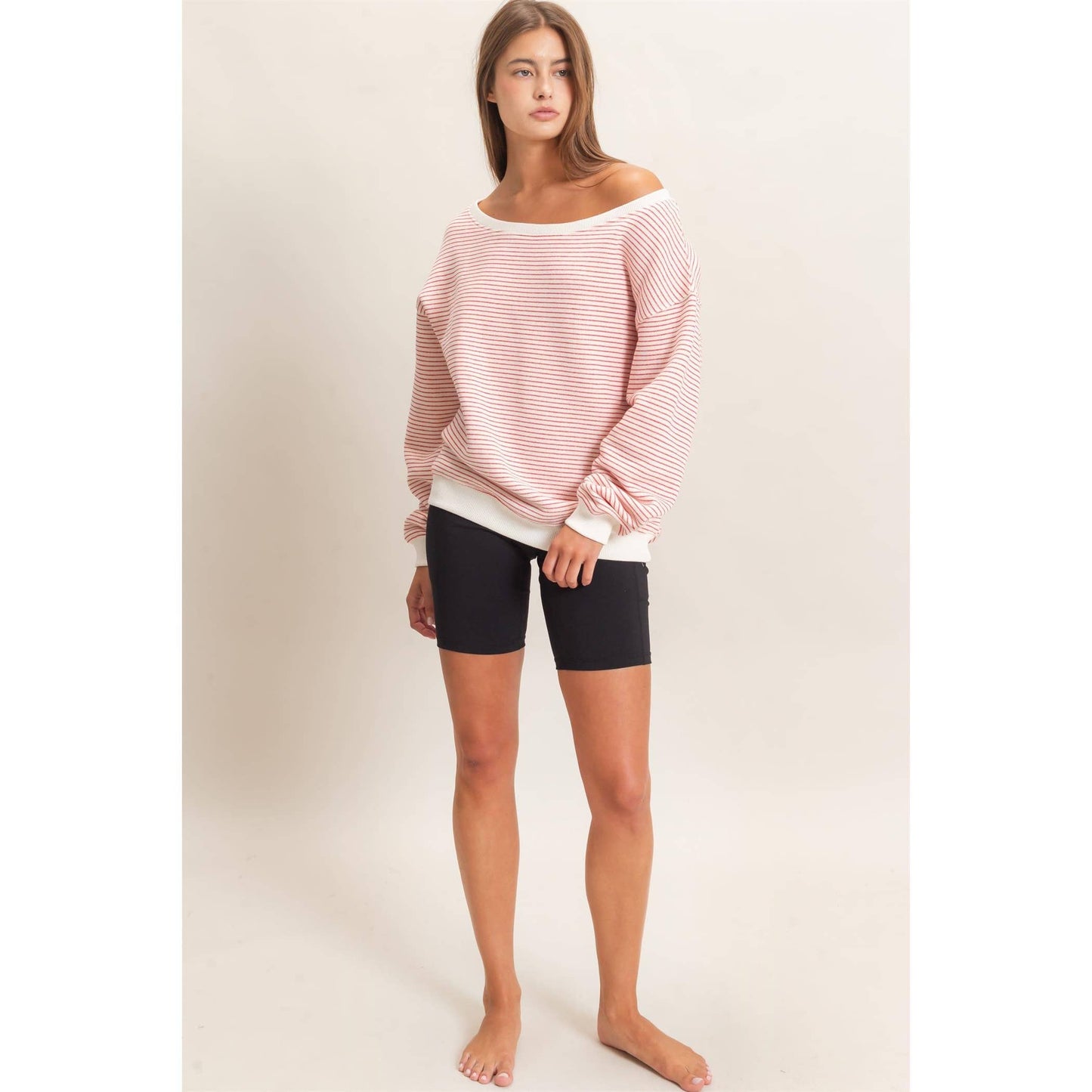 Striped Off The Shoulder Sweatshirt