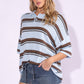 Striped Button Front Short Sleeve Sweater