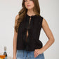 Lace Front Tie Sleeveless Blouse