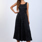 Satin Foral U-Shape Boat Neck Flare Midi Dress
