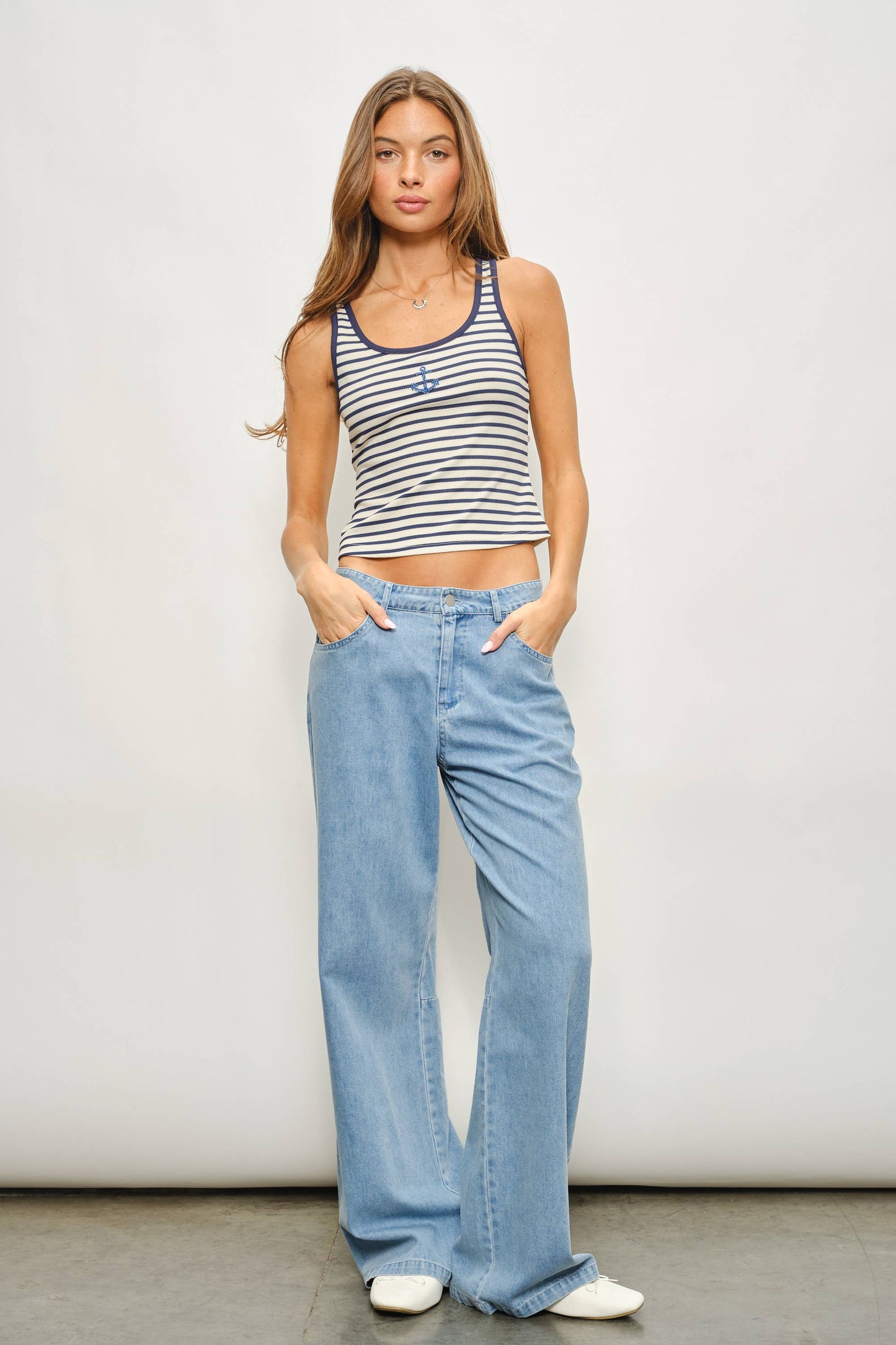 Anchor Beaded Striped Tank