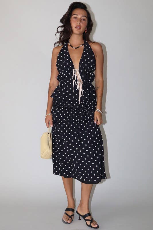 Polka Dot Halter Top with Tie Back
