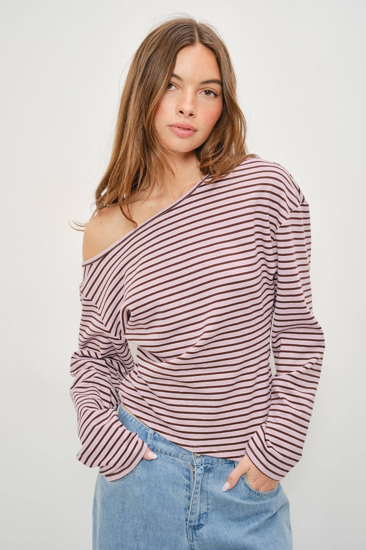 OSCAR ASYMMETRICAL LONG SLEEVE STRIPED TOP