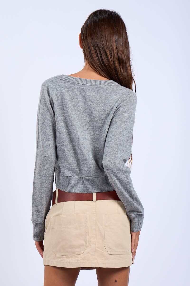 Boat Neck Button Knit Sweater