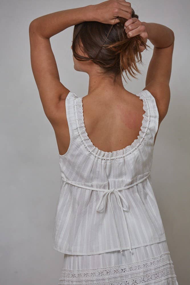 Woven Cotton Scoop Neck Lace Top