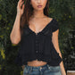 V-Neck Boho Lace Trim Puff Sleeves Babydoll Top