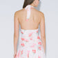 Floral Print Ruched Drop Waist Halter Mini Dress