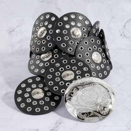 Faux Leather Grommet Disc Chain Belt