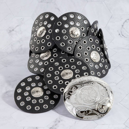 Faux Leather Grommet Disc Chain Belt