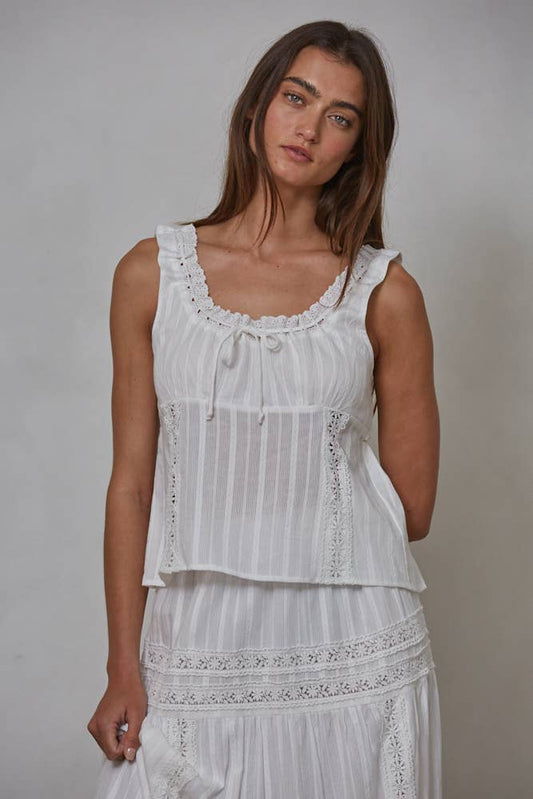 Woven Cotton Scoop Neck Lace Top