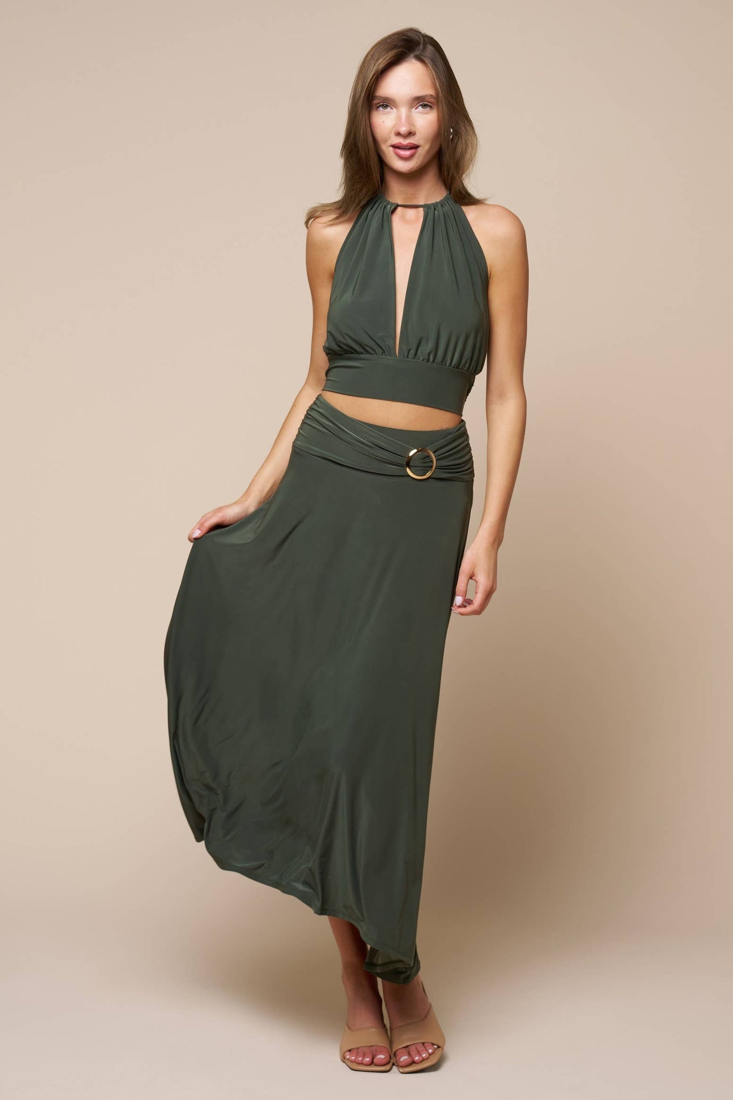 Golden Buckle Maxi Skirt