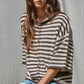 Knit Sweater Striped Quarter Sleeve Cardigan