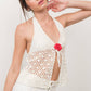 Rosette Crochet Knit Halter Top