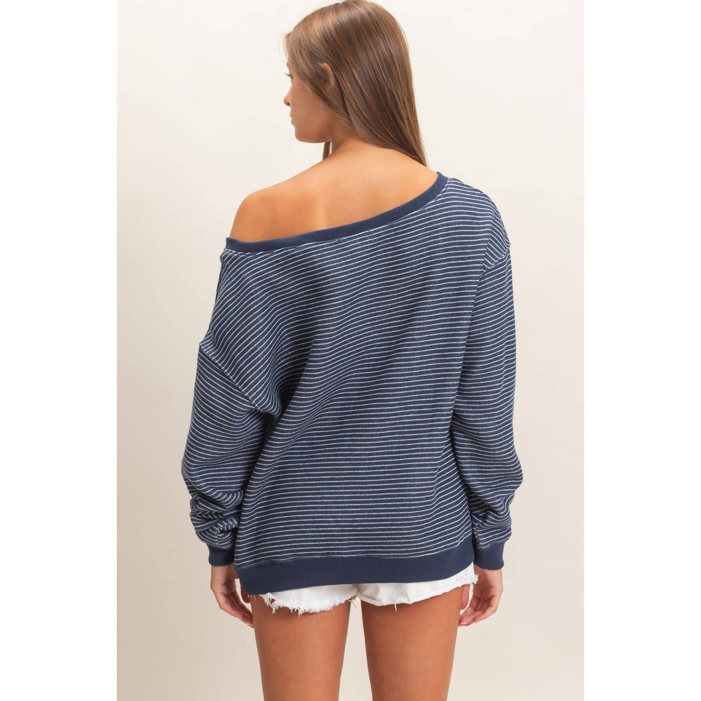 Striped Off The Shoulder Sweatshirt