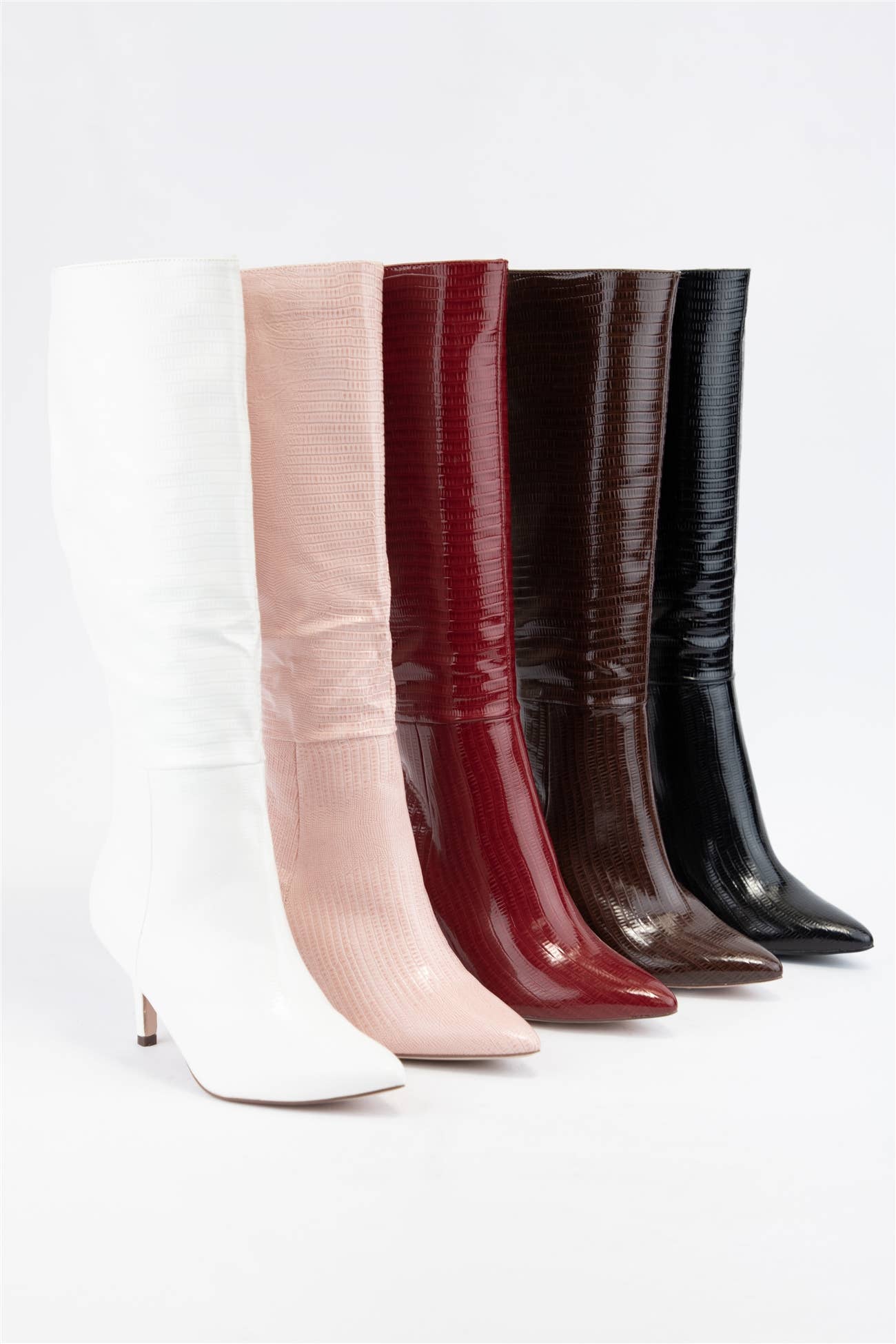 Croc Pattern Patent Finished Pointed Heel Boot