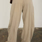 SMOCKED WAIST DRAWSTRING BARREL LEG SWEATPANTS