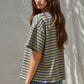 Cotton Striped Short Sleeve Crew Neck Top