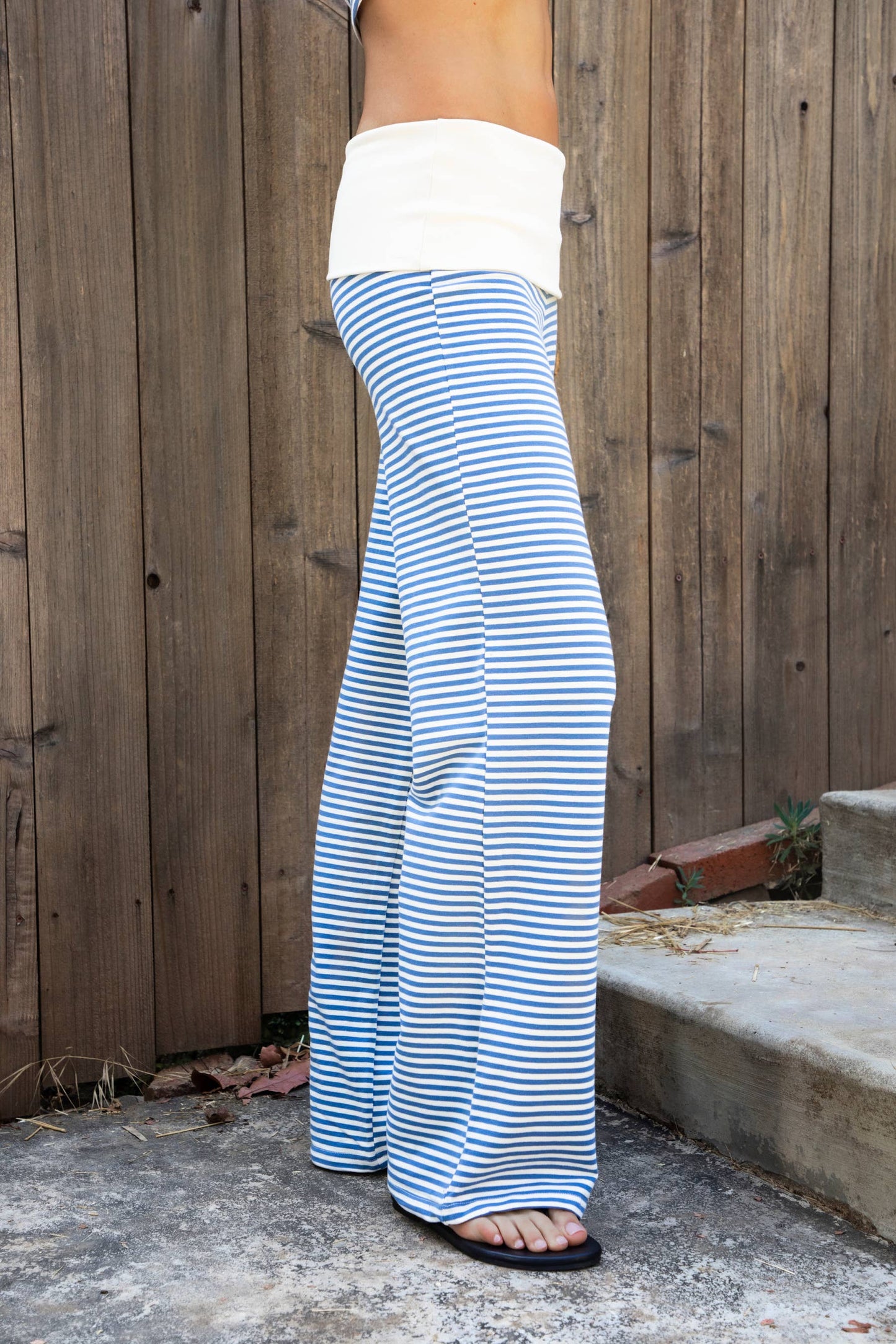 BRISA French Terry Stripe Foldover Pants