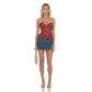 Strapless Lace Corset Top in Red and Tan