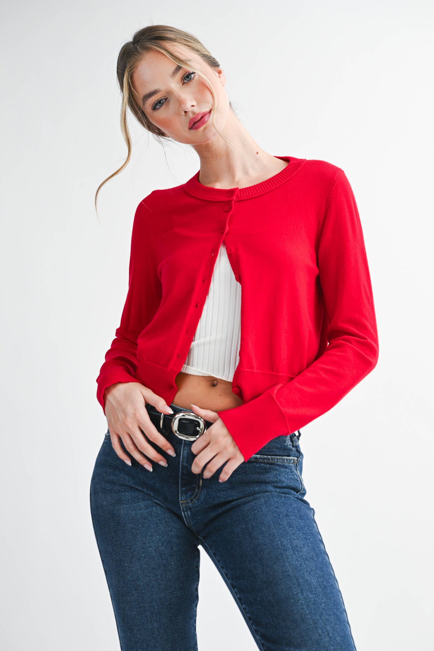 Ribbed Button-Up Knit Cardigan