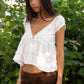V-Neck Boho Lace Trim Puff Sleeves Babydoll Top