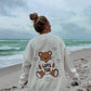 Teddy Bear Embroider Sweatshirt: Seashell Ivory