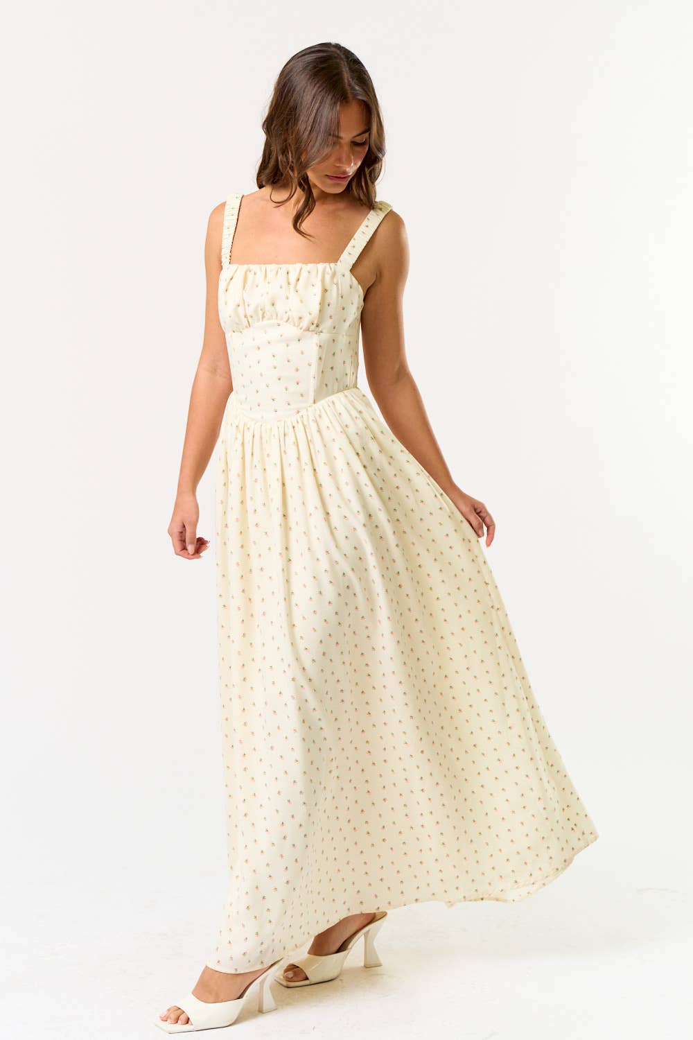 Elastic Strap Maxi Flare Dress