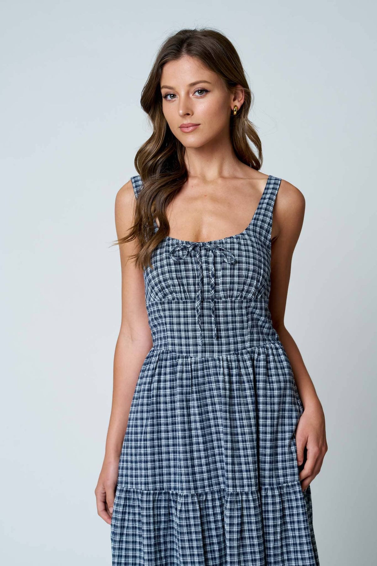 Plaid Front Tie Corset Dress