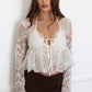 Crochet Embroidered Long Bell Sleeve Top