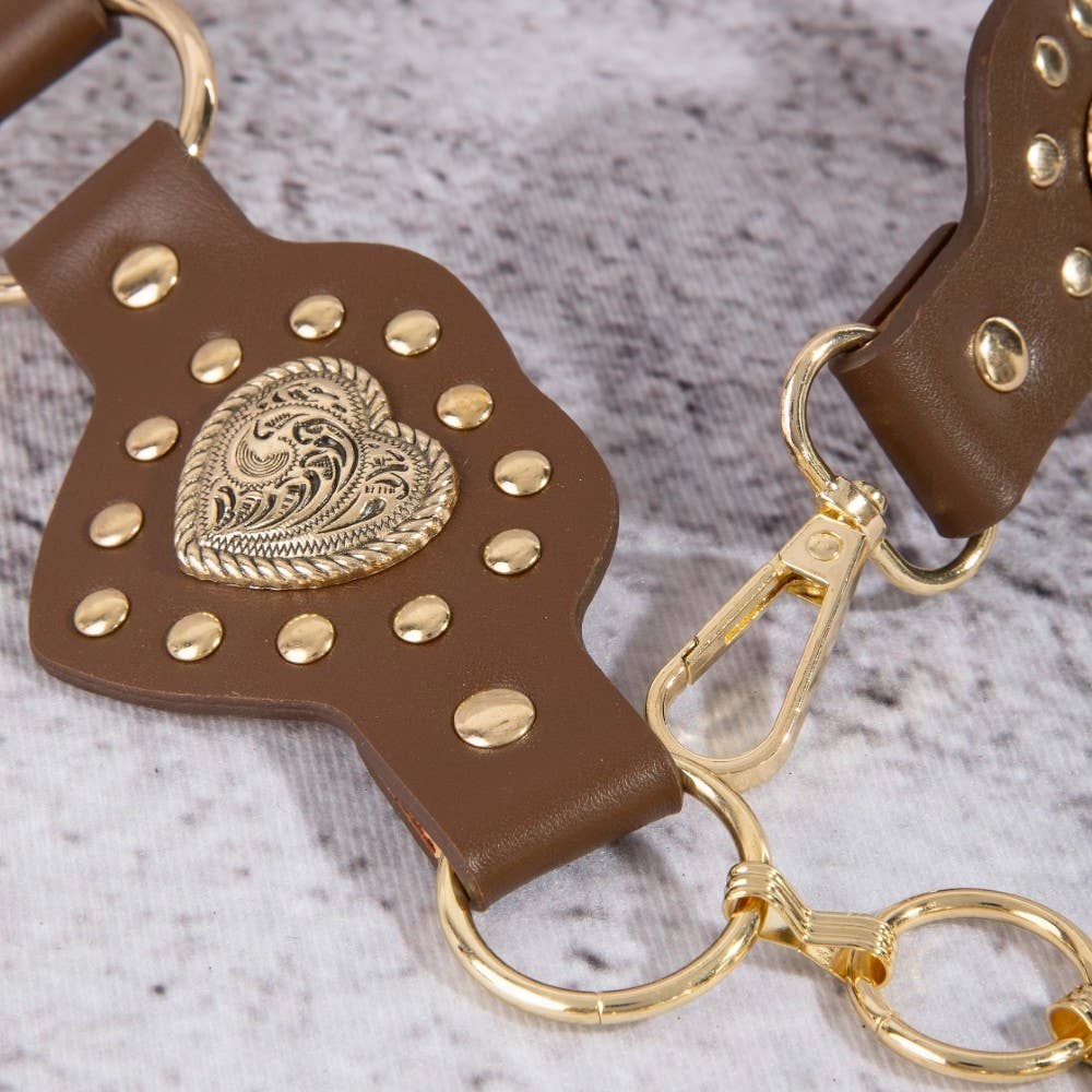 Filigree Heart Faux Leather Panels Chain Belt