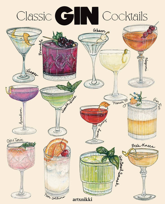 Gin Cocktails Chart Art Print