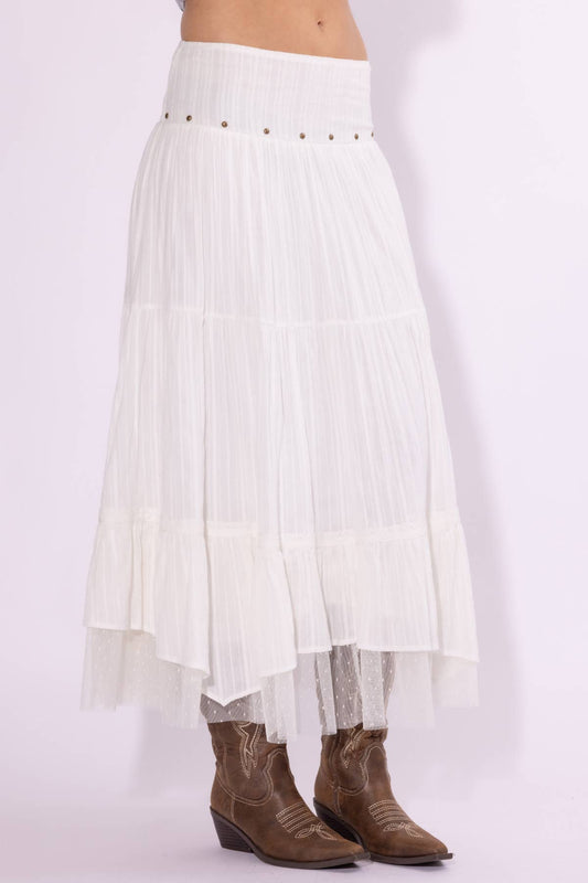 Grommet + Detailed Haky Hem Maxi Skirt