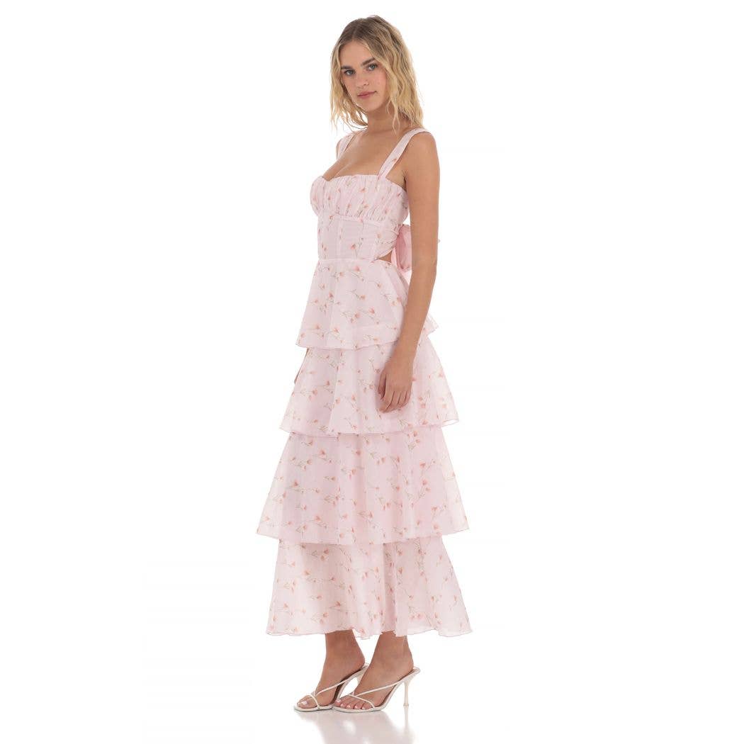 Floral Ruffle Maxi Dress in Pink