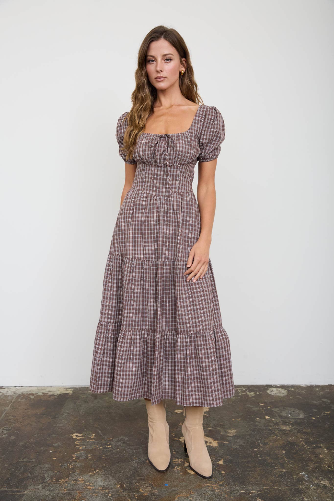 PLAID PUFF SLEEVE DRESS