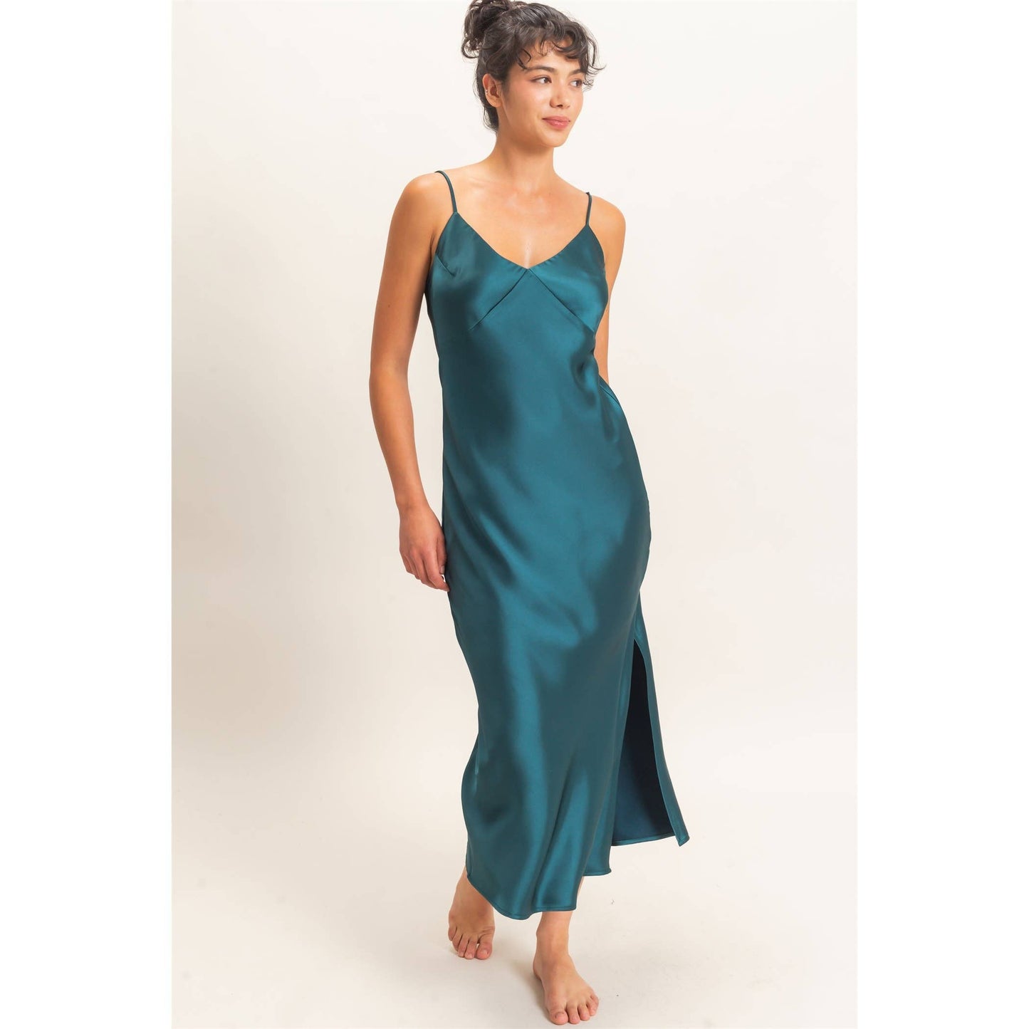 Satin V-Neck Slip Dress