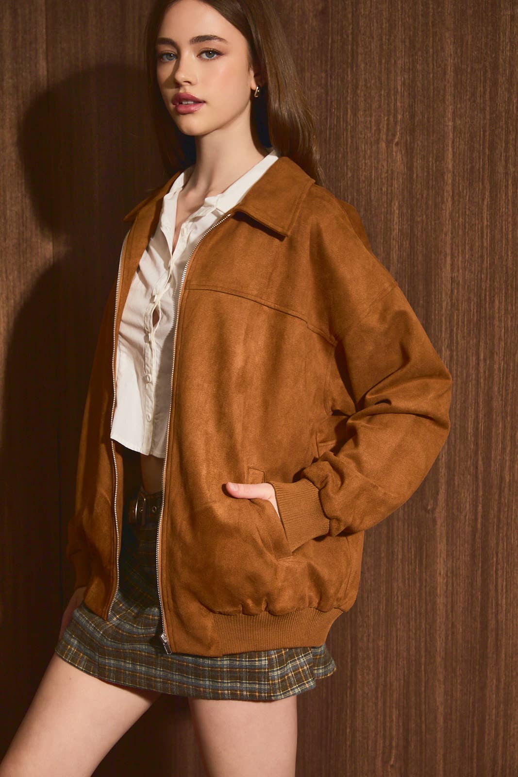 OVERSIZED SUEDE BOMBER JACKET