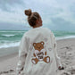 Teddy Bear Embroider Sweatshirt: Seashell Ivory