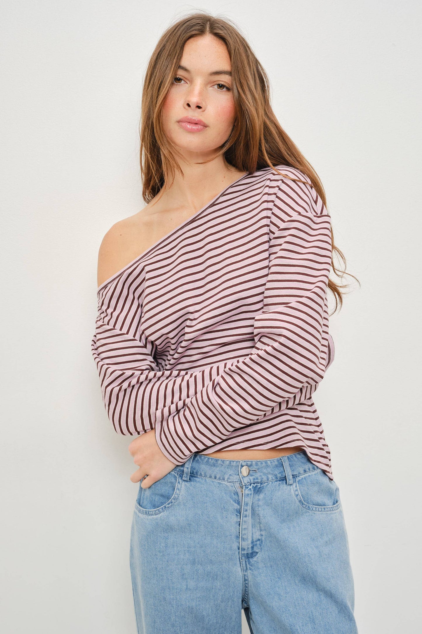OSCAR ASYMMETRICAL LONG SLEEVE STRIPED TOP
