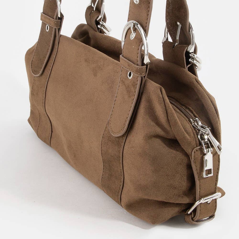 Grommet Accent Suede Hand Bag