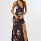 Brown Halter Neck Maxi with Slit Dress