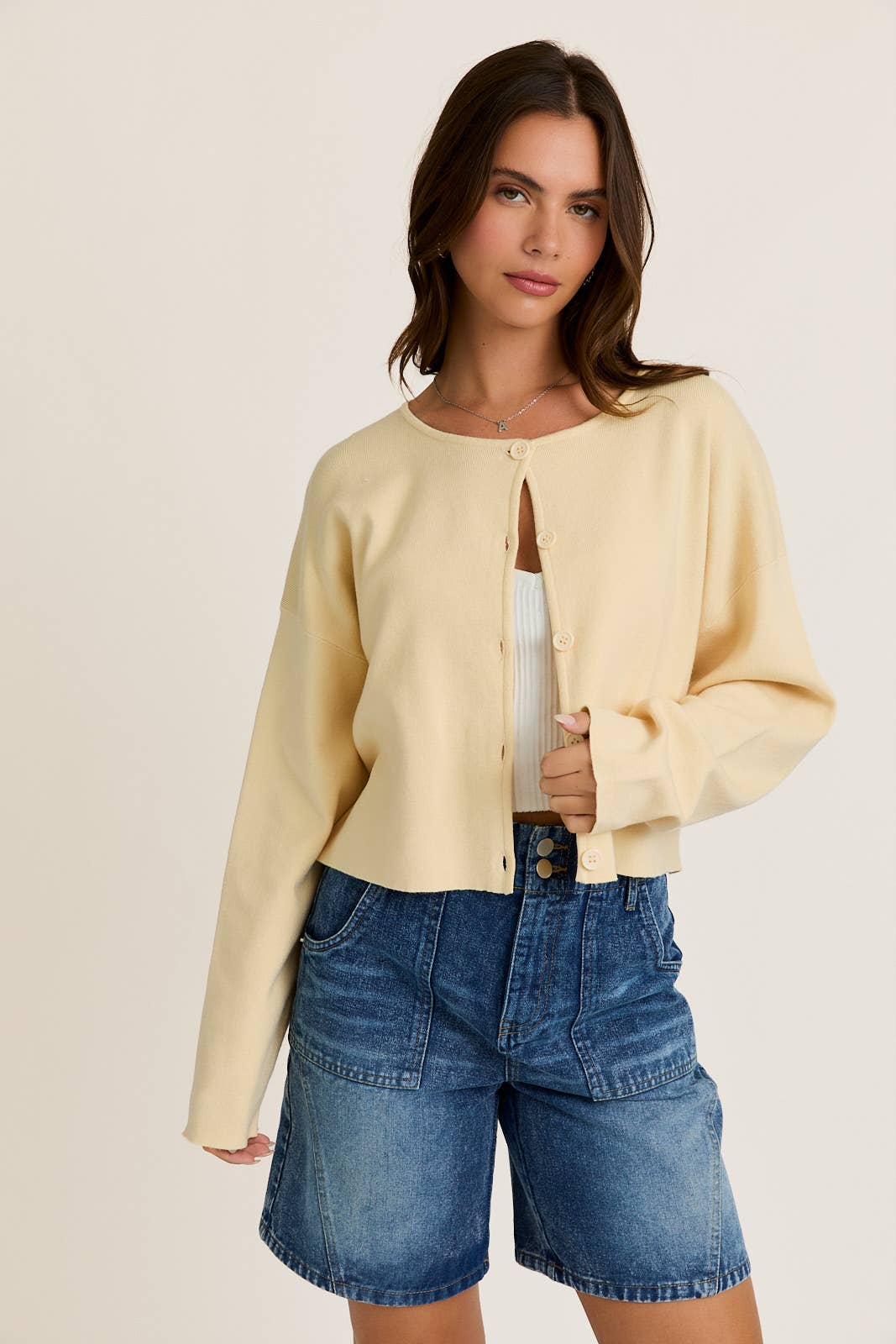 Round Neck Sweater Cardigan