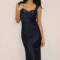 Lace Trim Satin Midi Dress