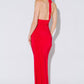 Halter Ruched Maxi Dress W/ Golden Embellishment