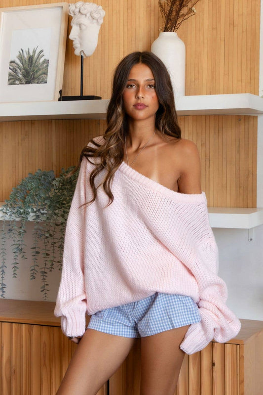 Ribbed Knit Off The Shoulder Relaxed Sweater