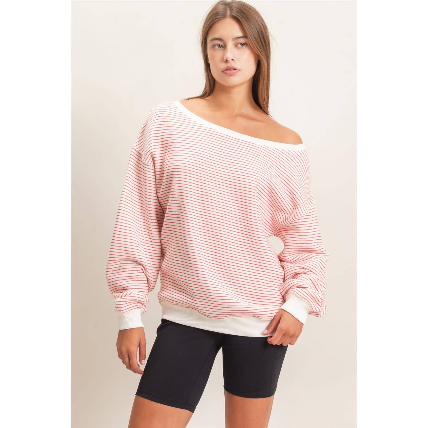 Striped Off The Shoulder Sweatshirt