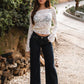 Maple Leaf Lace Boat Off-Shoulder Long Sleeve Top